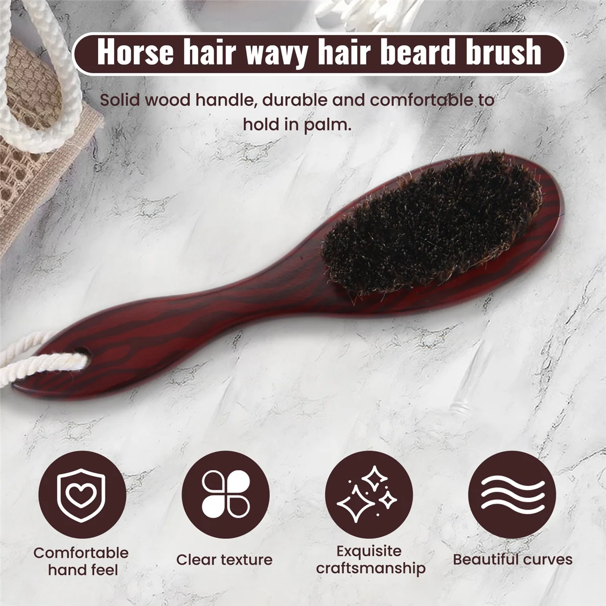 ABBR الحصان الشعر موجة الشعر اللحية فرشاة مشط الشعر مقبض خشبي كبير منحني مشط الرجال أمشاط الشعر الطبيعي أدوات تصفيف الشعر