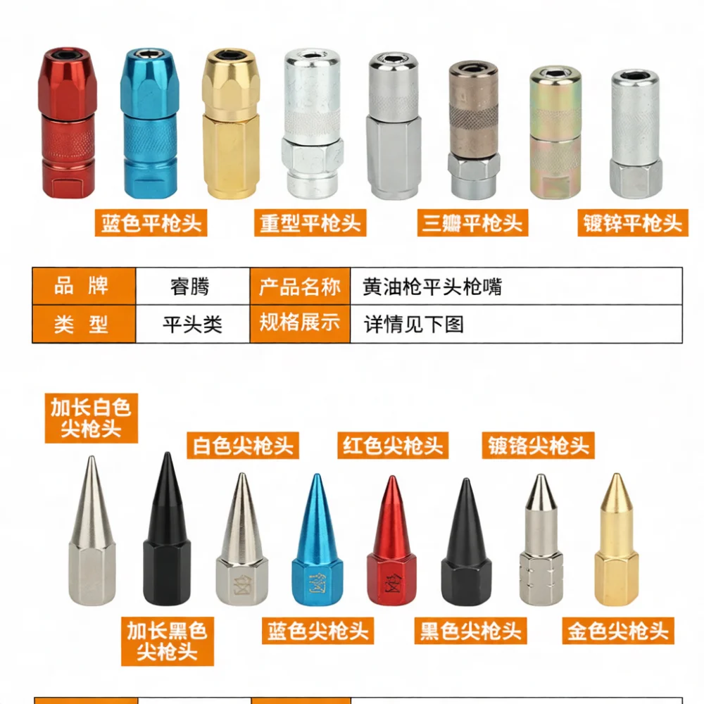 Universal Flat Pointed Grease Gun Nozzle High Pressure Resistant Coupler Accessory For Vehicle Maintenance Lubrication