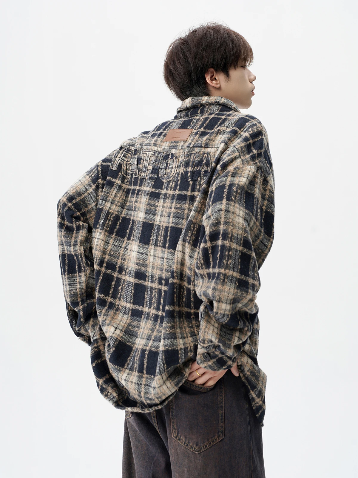 2025 Spring and Autumn Men's Japanese Style Plaid Long Sleeve Black Shirt High Street Loose Casual Versatile Red Shirt