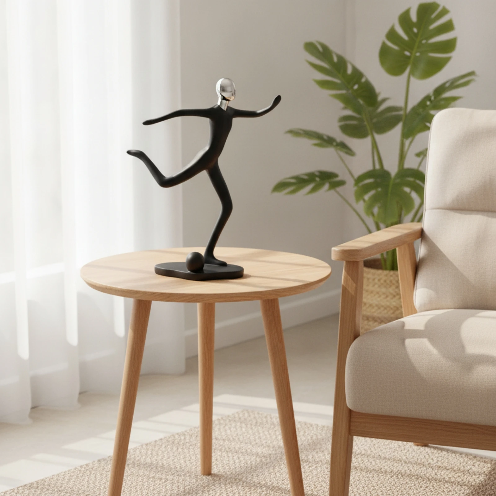 

Resin Figurine with Chrome Head Modern Resin Figurine Abstract Sculpture Matte Minimalist Statue Decorative for Homeowners