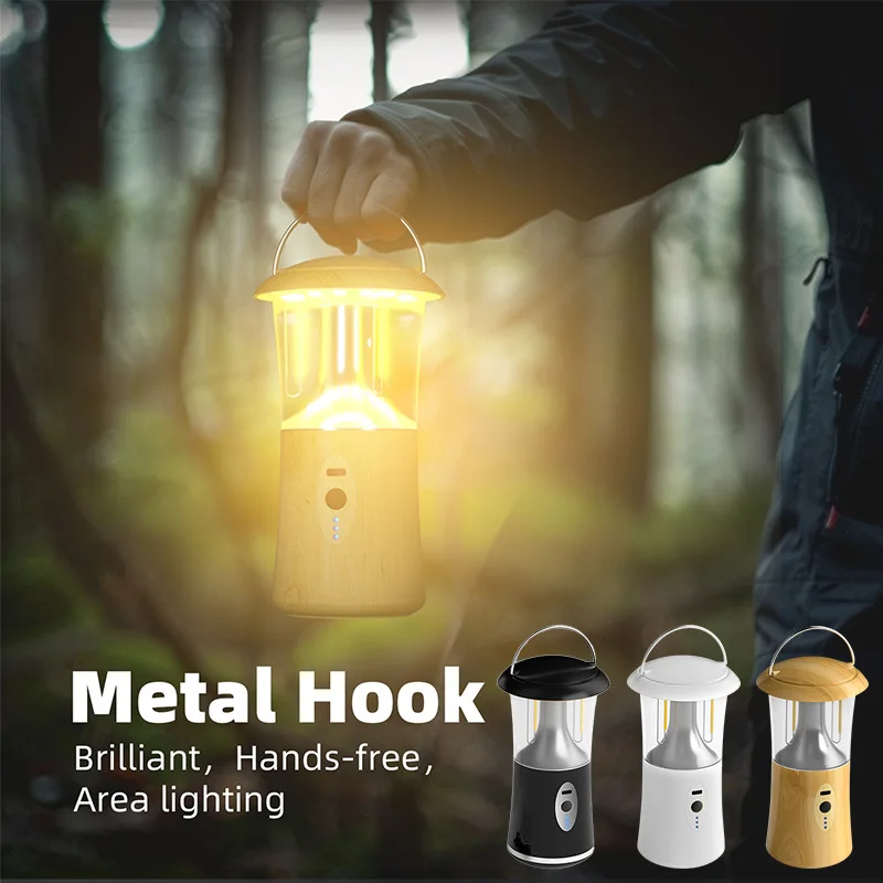 Outdoor Rechargeable Camping Lantern, Tricolor Dimming, Multi Camping Lamp, Luz Forte, Iluminação de Emergência, Tent Chandelier, 360 °