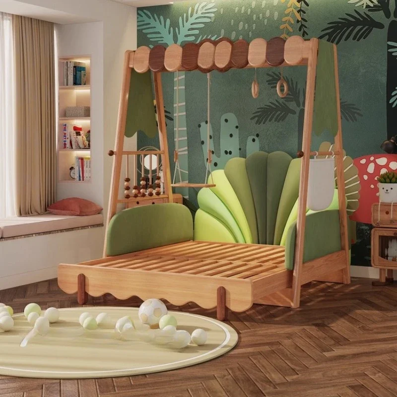 Children's bed Swing bed Shell Eco-friendly red oak solid wood Cream expansion Adult tent play bed
