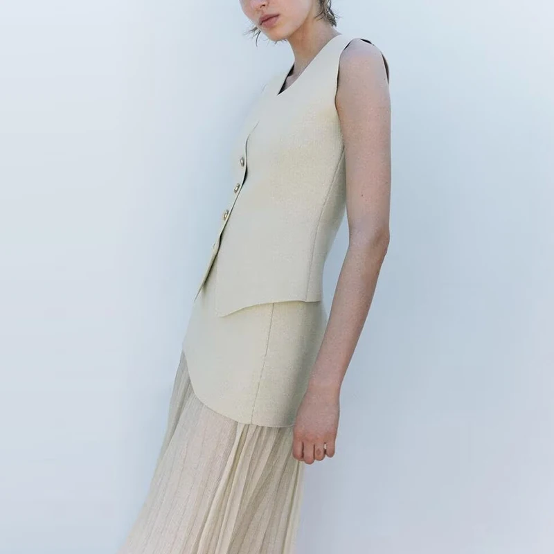 Gilet tricoté v-ne Svel pour femmes, jupe 492003, débardeur en Fiber de Polyester, nouvelle collection été 2025