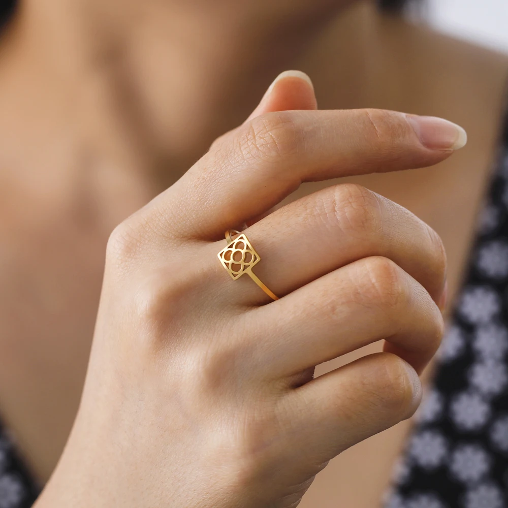 COOLTIME Barcelona Blumen verstellbare Ringe für Männer Frauen Edelstahl offene Fingerringe Blumen Schmuck Geschenk – Detail 12