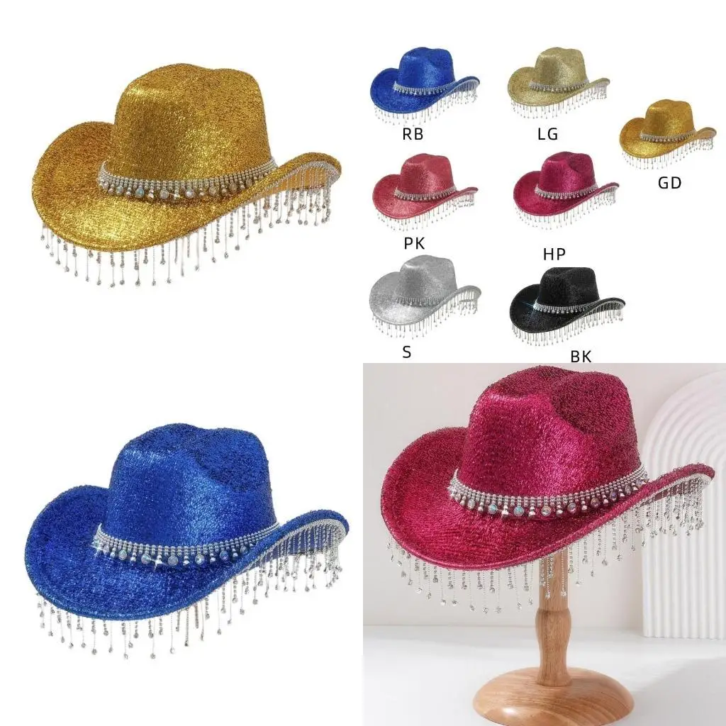 

652F Eye-catching Cowboy Hats Shining Glitter Gleaming Panama Hat for Club Carnivals