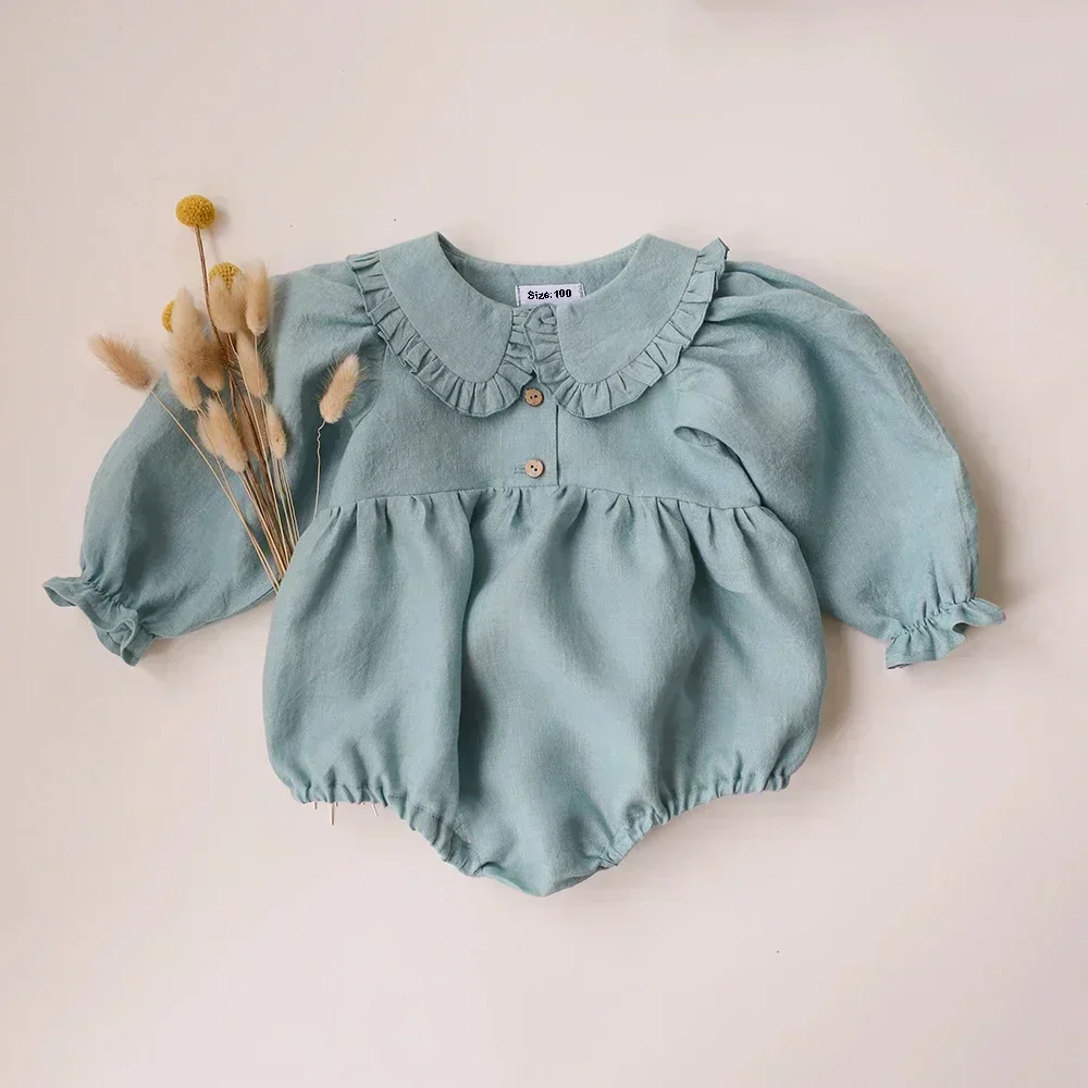 Cute Newborn Girl Romper Linen Cotton Long Sleeved Bodysuit for Girls Spring Autumn Baby Clothes