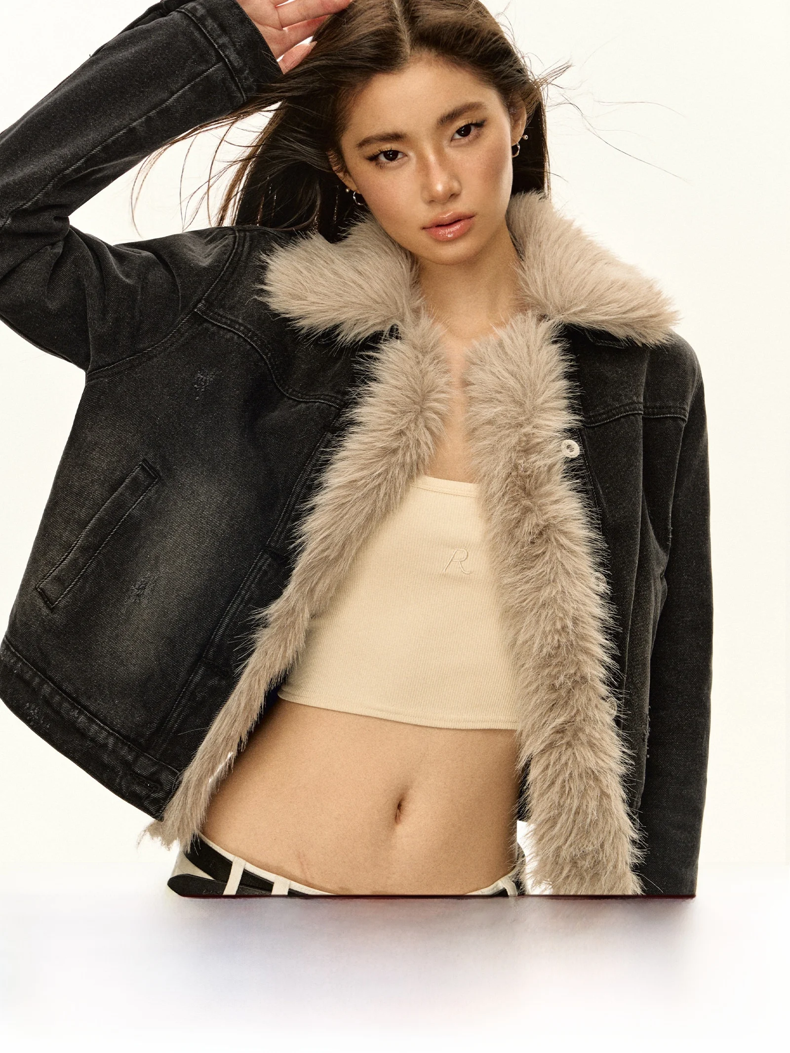 

Джинсовая куртка из искусственного меха в стиле ретро с анисезмом, женская дизайнерская осенняя новая ветровка для поездок на работу