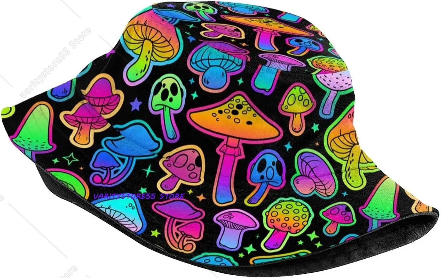 Mushroom Colorful Trippy Neon Bucket Hat Sun Beach Packable Fisherman Cap for Women Men Summer Outdoor Hiking