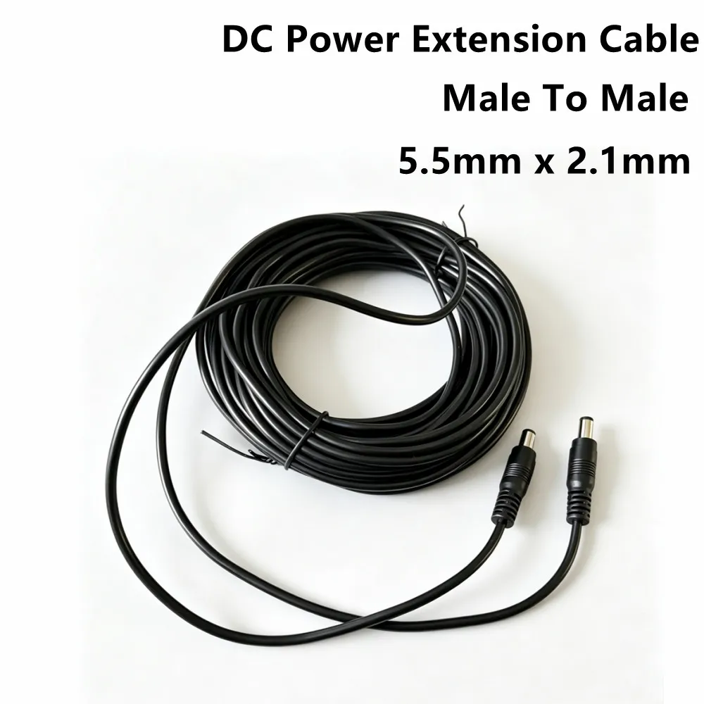 12V Extension Cord 5.5mm x 2.1mm DC Male To Male Extender Wire Security Camera Power Cable 1M/3M/5M/10M