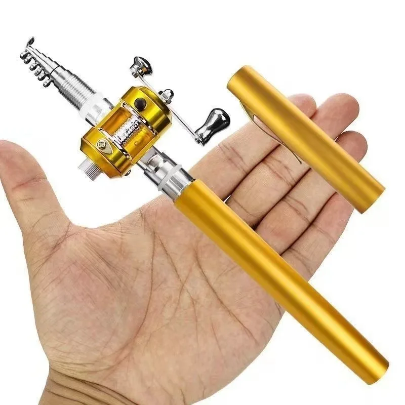 Lizard Telescopic Mini Fishing Rod Pen Shape Portable Pocket, Aluminum Alloy Fish Spinning Rod Pole with Reel