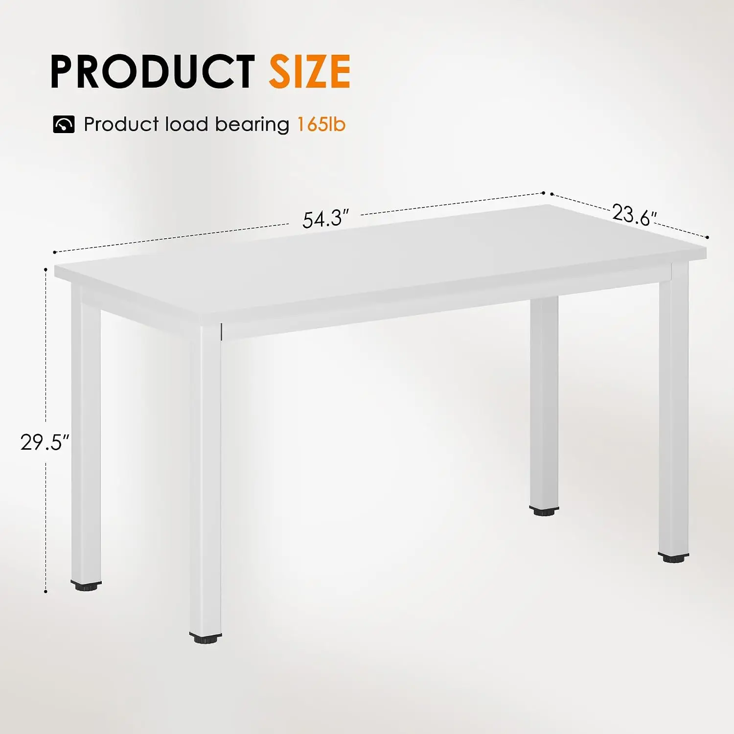 DlandHome 54.3 inch Large Computer Desk for Bedroom, White | Decent Steady Home Office Desk, Writing Study Craft Work Table, Sturdy Metal Frame, Adjustable Feet, Modern Simple Design
