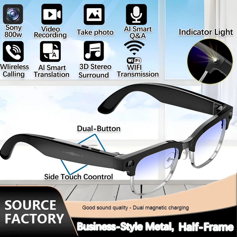 

4K Smart AI Glasses 8MP Camera Recording Videos Photo Recognition Answer Translation BT Call Photochromic Sunglasses Waterproof