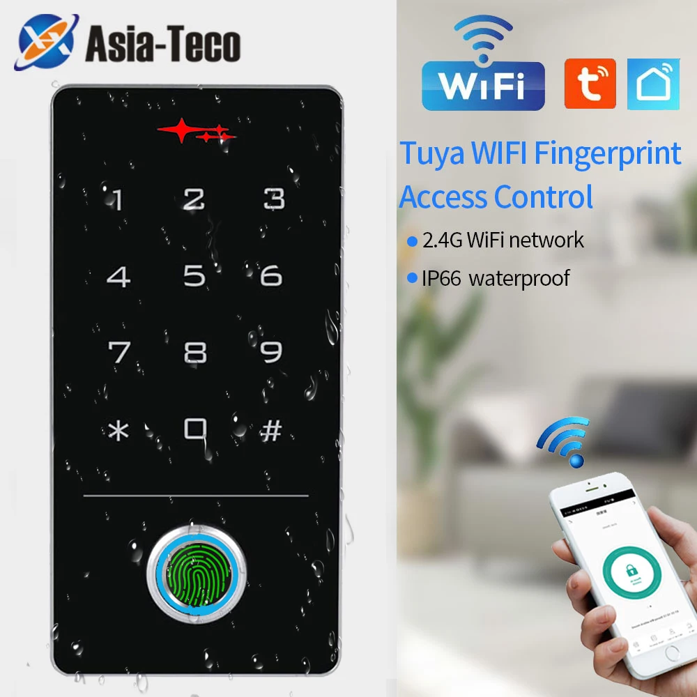 2.4GHz Wifi Tuya APP Access Control RFID Fingerprint Keypad 125Khz Electronic Door System IP68 Waterproof Reader Relay Time Set