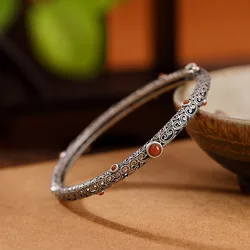 Bracciale in tormalina rossa del sud classico vintage in argento 925 stile etnico per gioielli da festa con braccialetti traforati fini da donna