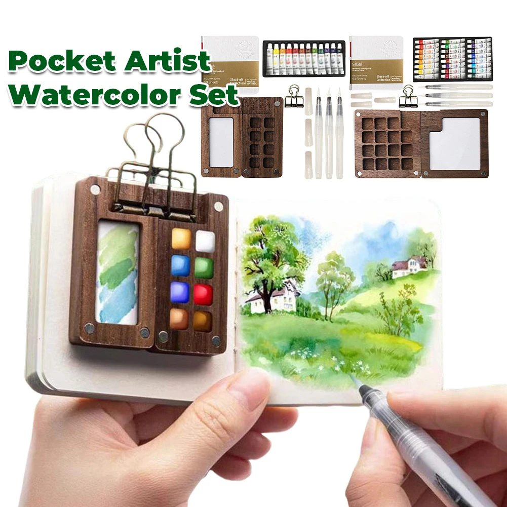 

Портативный набор для акварели: мини-палитра, деревянный футляр с сеткой для художников