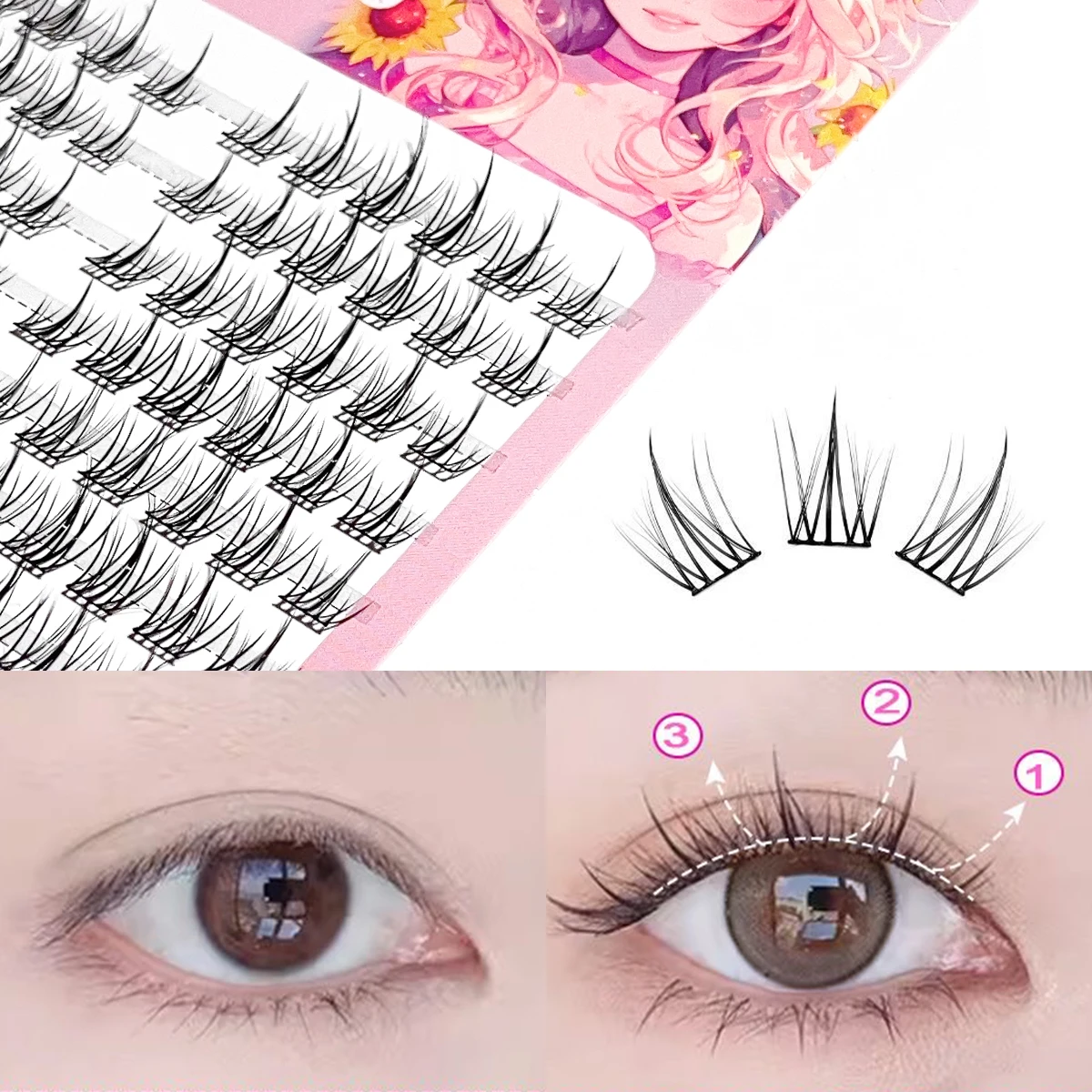 Sunflower Large-Capacity Lazy Person False Eyelashes Natural Grafting Trilogy Eyelashes for Easy Application And Wear