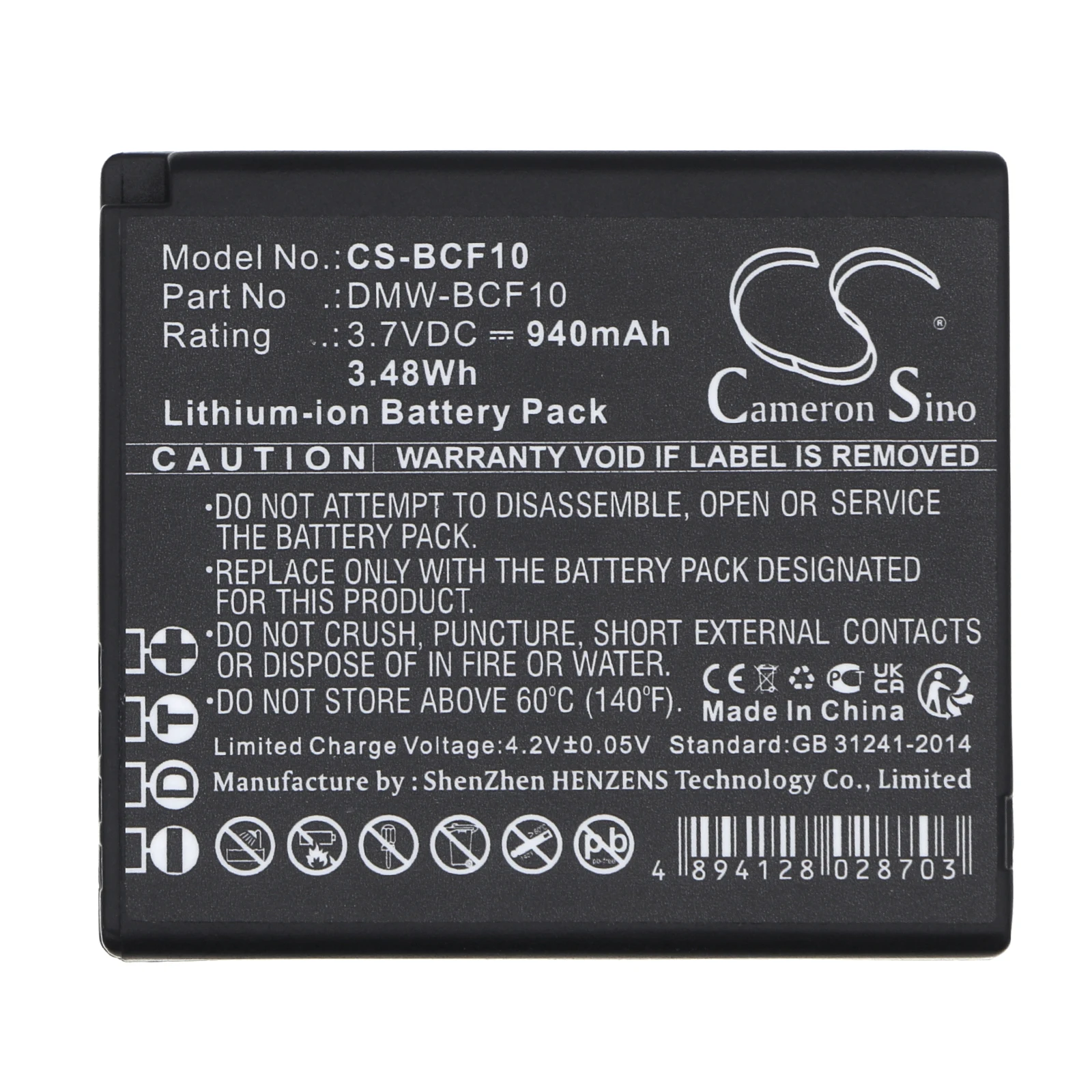 Li-ion Camera Battery for Panasonic,3.7v,940mAh,Lumix DMC-FP8 Lumix DMC-FP8A,DMW-BCF10E DMW-BCF10PP CGA-S009 CGA-S009E