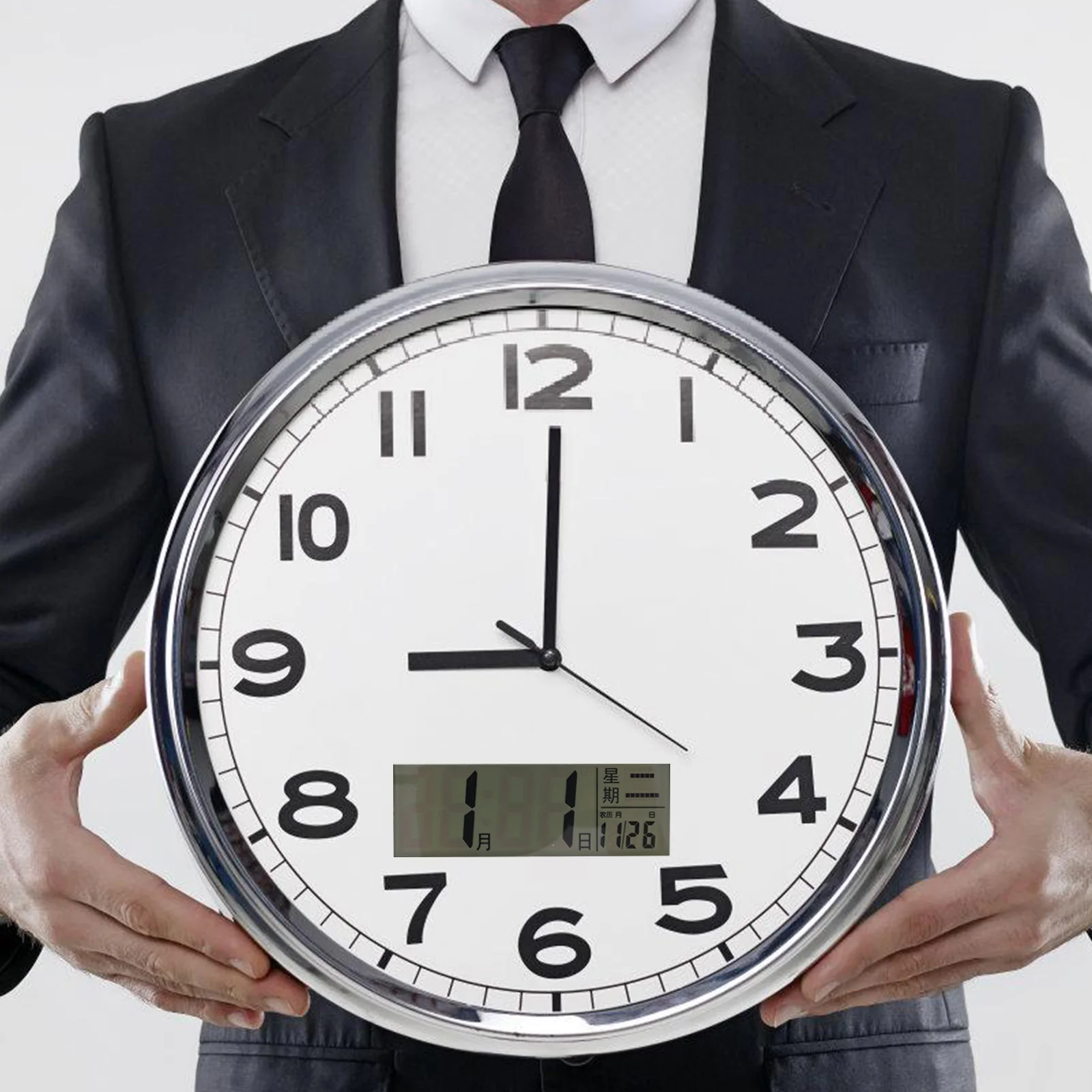 

LCD Screen Wall Clock 110x55mm Digital Calendar for Elderly Large Room Stylish Perpetual DIY Lunar Temperature Display