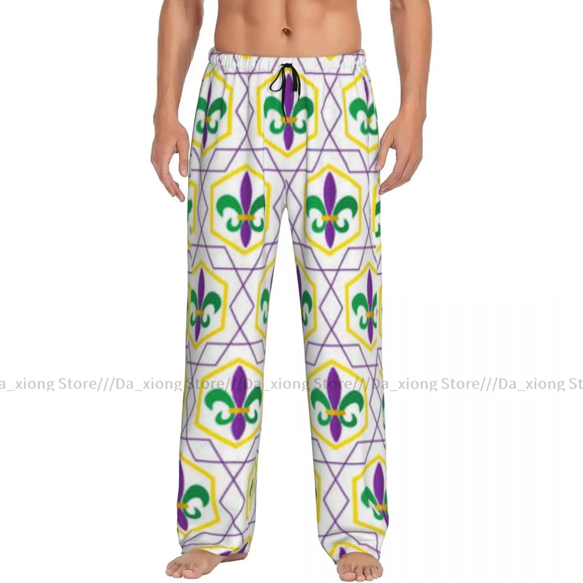 Men's Casual Pajama Sleeping Pants Mardi Gras Fleur De Lis Pattern Lounge Loose Trousers Comfortable Nightwear