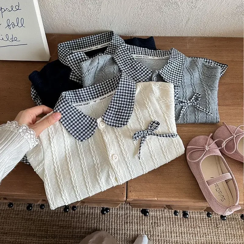 Mädchen Reines Herbst-Spitzen-Zweiteiler-Set, Kinder-Sweatshirt mit Kragen, Strickoberteil, Baby-Soft-Stretch-Langarmshirt, Kinder-Freizeitkleidung – Detail 4