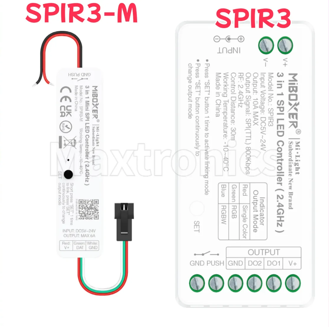 

SPIR3 SPIR3-M Miboxer 2,4 ГГц 5 В ~ 24 В 3 в 1 SPI одноцветный/RGB/RGBWIC TTL контроллер затемнения сигнала для WS2811 WS2812 светодиодная пиксельная лента