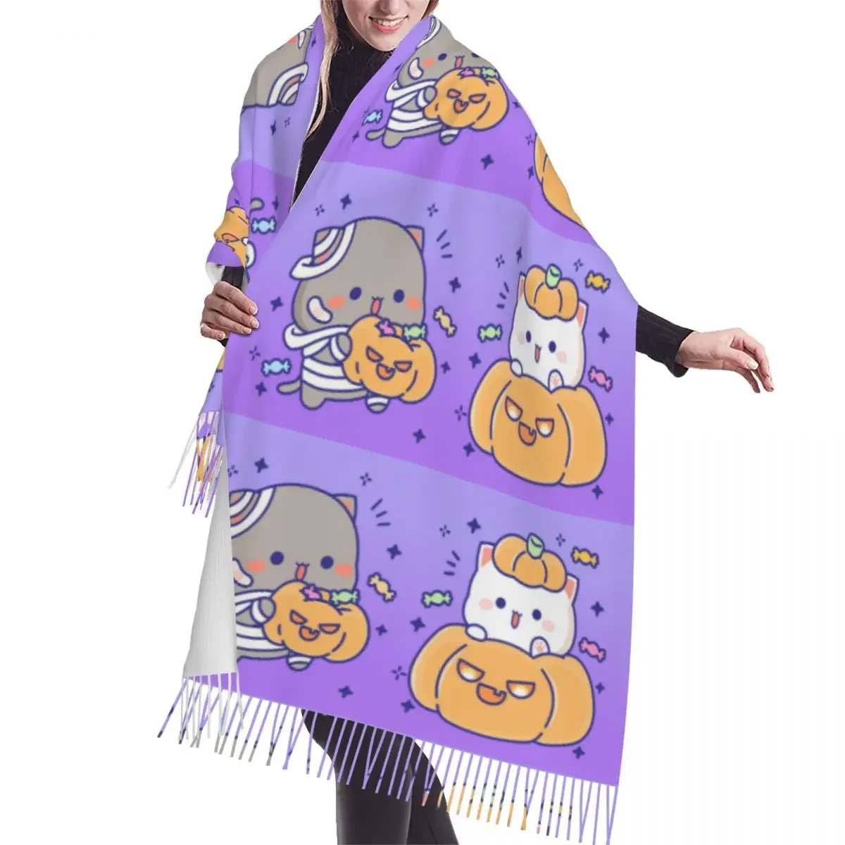 Custom Print Peach And Goma Halloween Pumpkins Scarf Men Women Winter Fall Warm Scarves Fashion Versatile Shawl Wrap