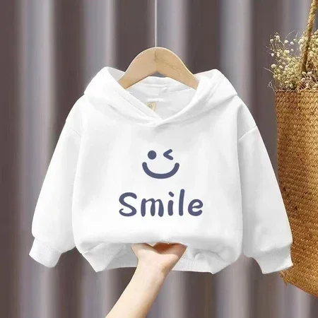 Kids Hoodies Smile Face Graphic Printed Sweatshirt Boys Girls Cute Winking Smiley Graphic Autumn Winter Warm Fleece Hooded Tops