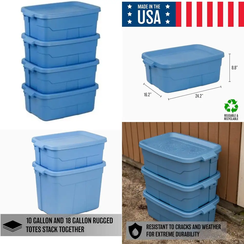 

CX Durable Tote Bag, 10-Gallon Heavy-Duty Storage Bin with Secure Snap Lid, 8.8 High x 24.2 Wide x 16.2 Deep, Stackable Organize