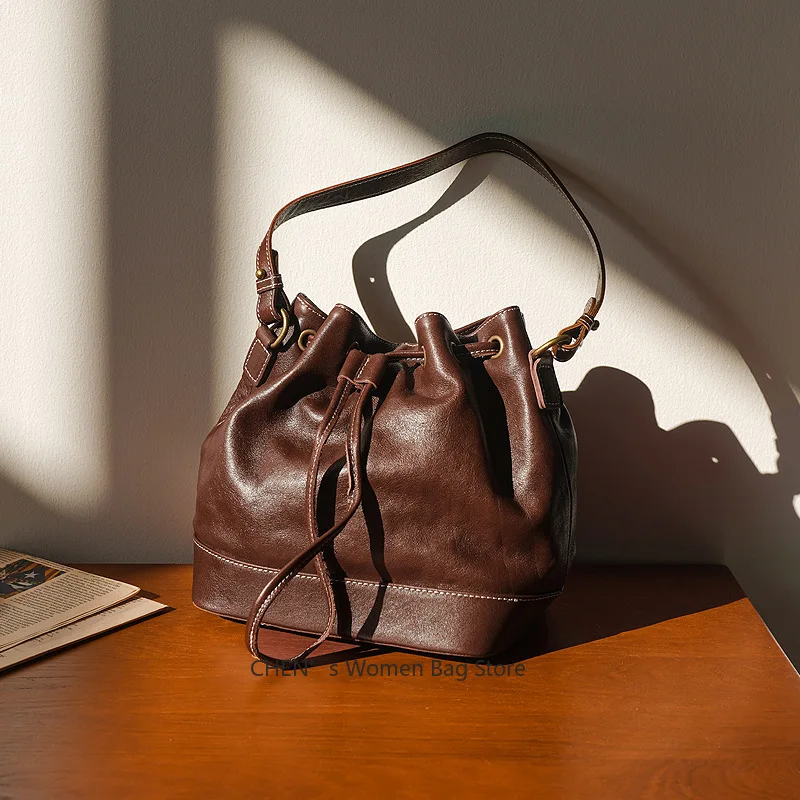 

Leather Bucket Bags and Drawstring Crossbody Purse for Women Medium Tote