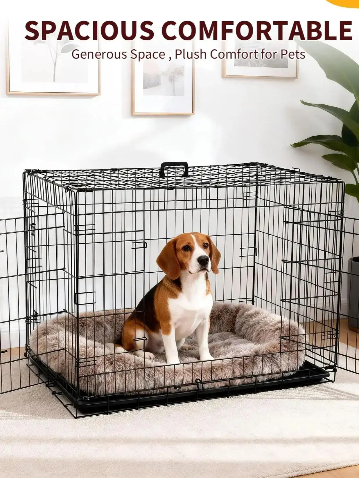 24-48-Zoll Hundekäfig mit Doppeltür, Faltbarer Metall-Hundezwinger, Laufstall mit Herausnehmbarer Schale, Ideal für Welpentransport