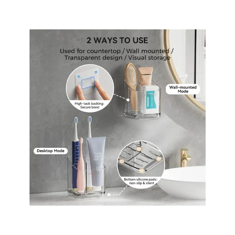 Toothbrush Storage Rack Large Capacity Bathroom Wall-Mounted Storage Box Plastic Organizer for Toothbrushes Toothpaste Razors To