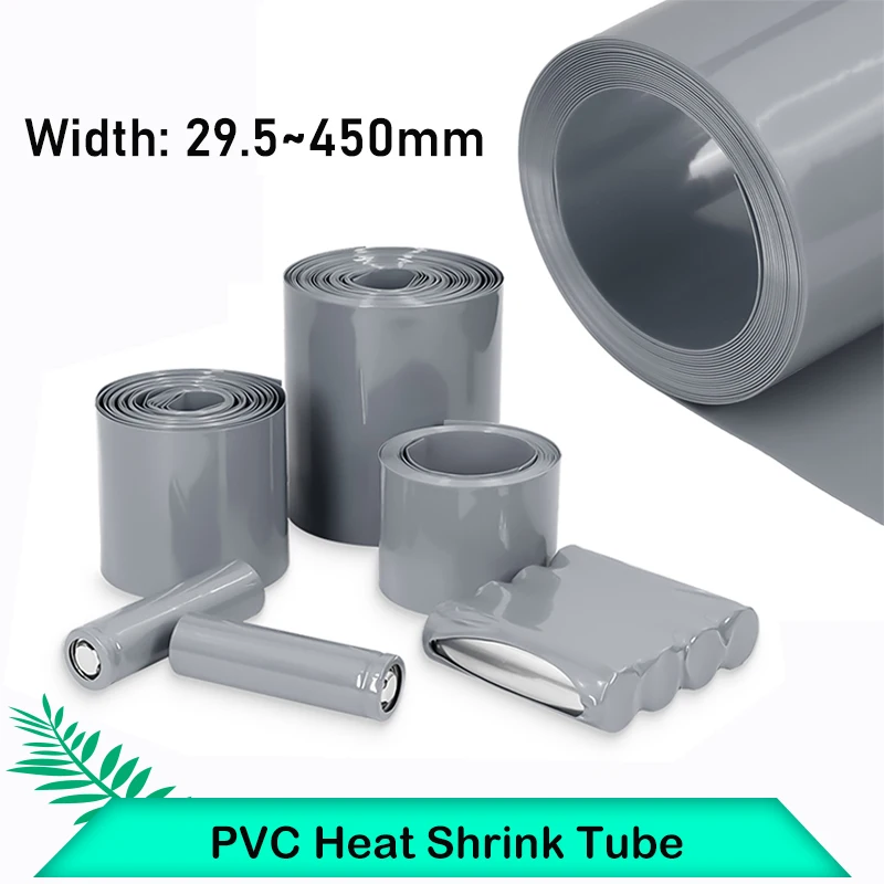 1/8/15m Grey PVC Heat Shrink Tube 29.5mm~450mm 18650 Lipo Battery Pack Insulated Film Wrap Lithium Case Protection Cable Sleeve