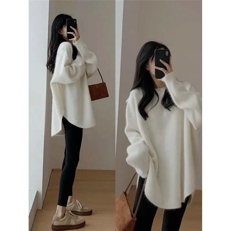 

Sweaters Pullover Autumn Fashion O-neck Knitwear Lazy Style Vintage Solid Color Long Sleeved Simple Basic Chic Sweaters Tops Y2k