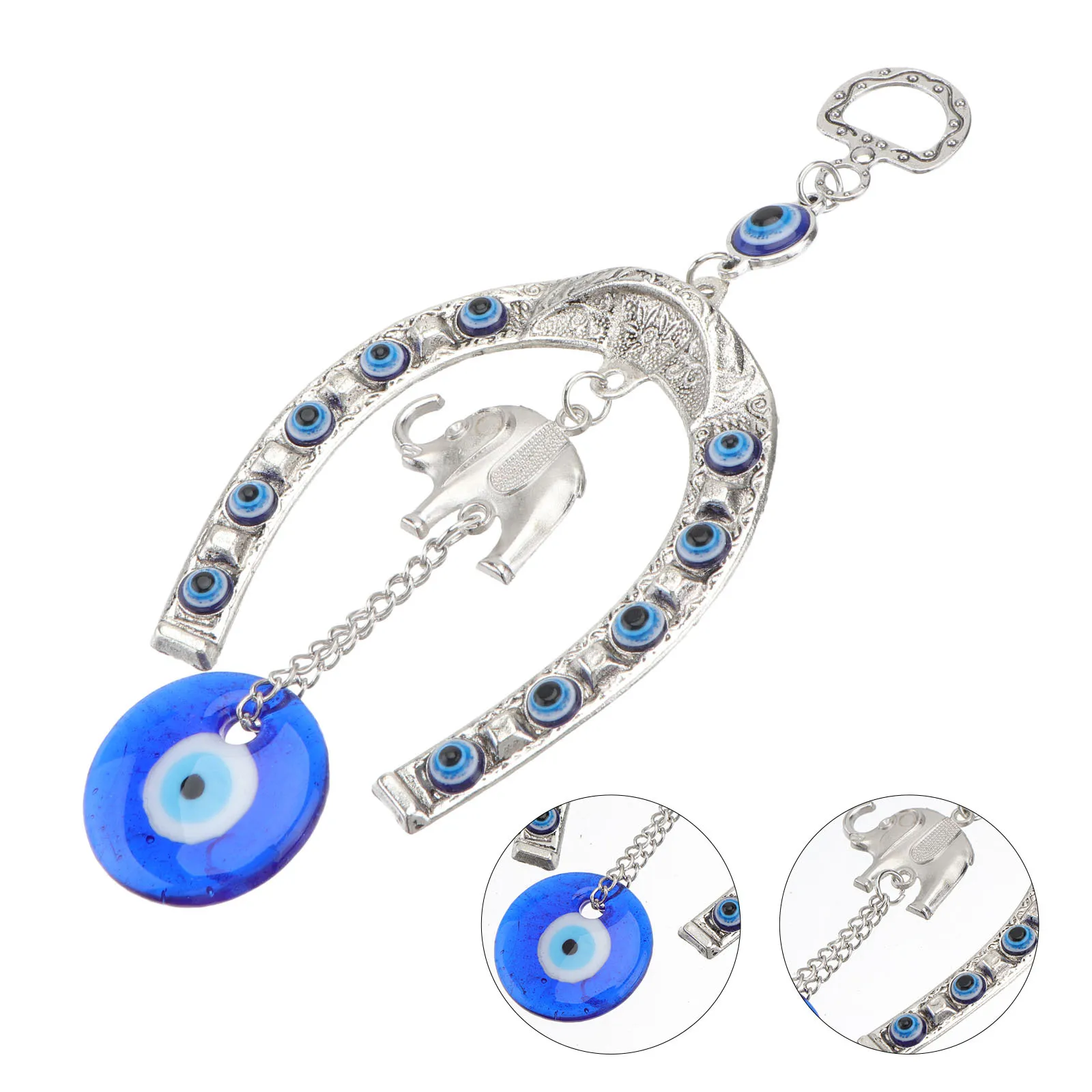 

Elephant Horseshoe Blue Eye Pendant Premium Alloy Lucky Protection Decor For Home Office Turkish Blessing Hanging Ornament