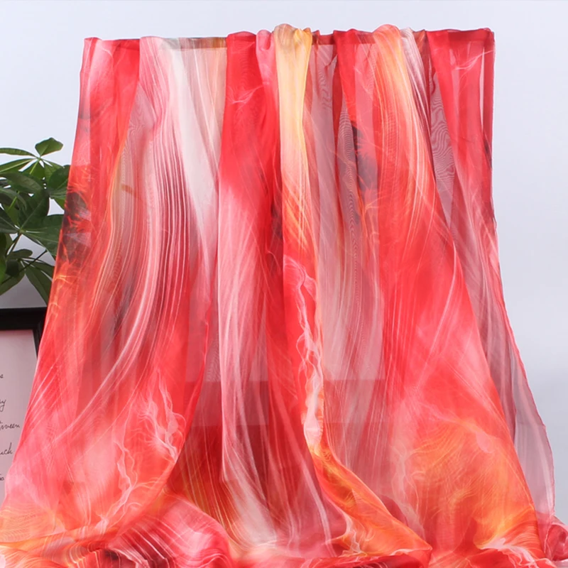 1/5M Chiffon Fabric Gradient Transparent Printed Thin Mesh Veil DIY Fabrics For Sewing Hanfu Dresses Clothes Scarves Custom