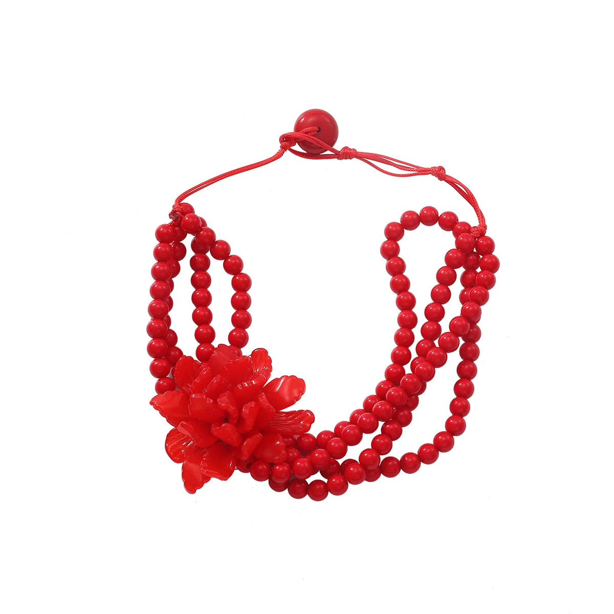 

ZAA Charm Women Red Resin Beads Choker High Quality Personalized Big Flower Pendant Elegant Prom Party Accessories Girl Gifts