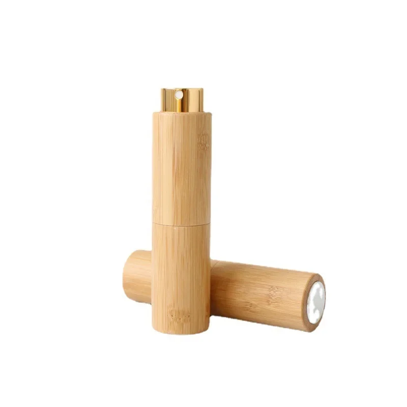 10ml Bamboo Wood High-grade Perfume Bottle Metal Nozzle Glass Liner Disinfectant Spray Empty Portable Rotary Sub Package Bottles