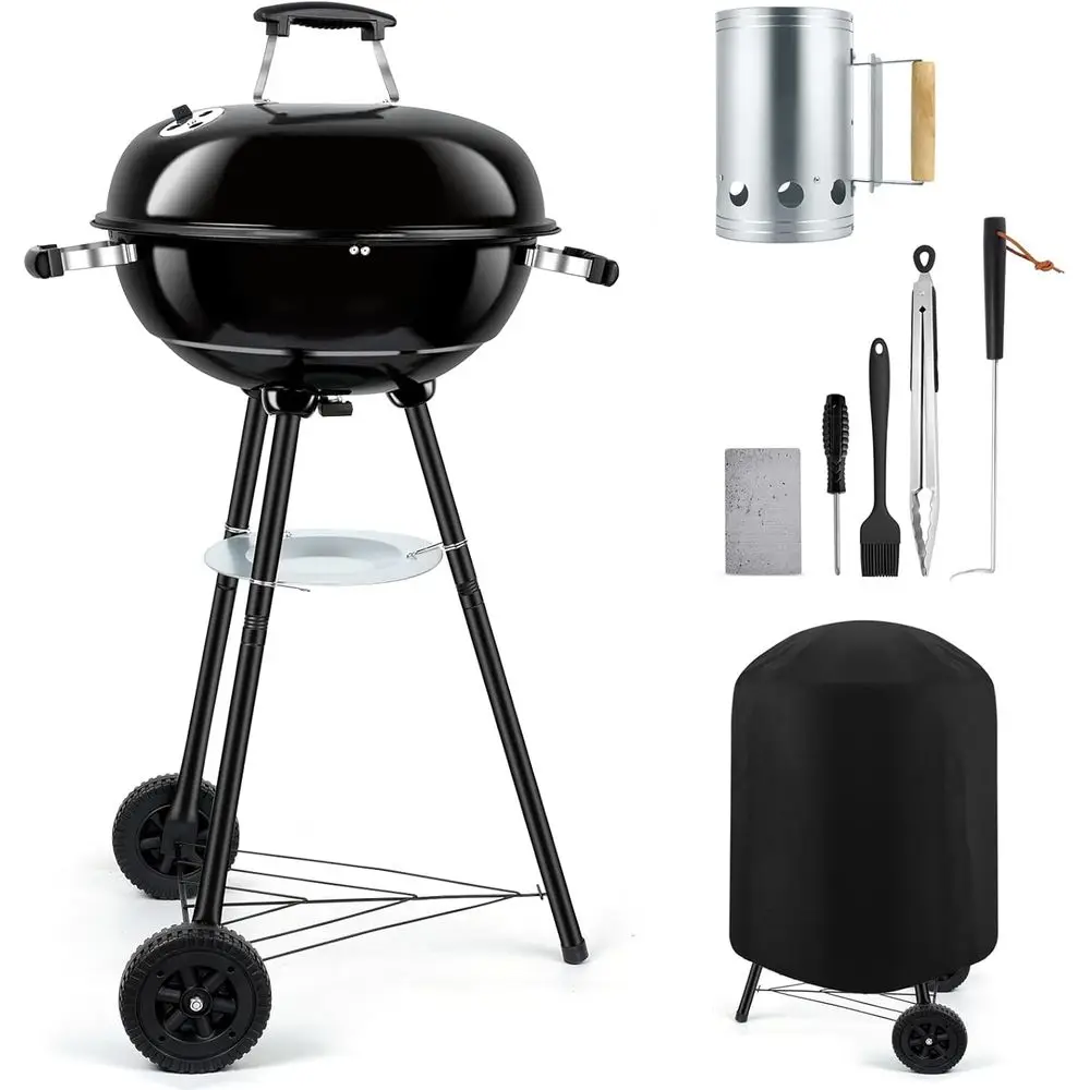 

Portable 18 Inch Charcoal Grill with Cover, Chimney Starter, and Griddle for Camping, Backyard, and Patio Cooking - 254 Sq. In.