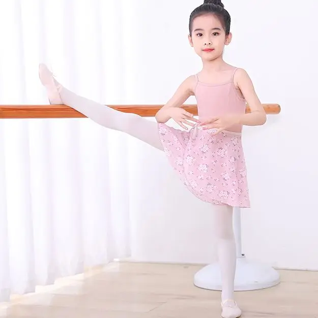 Gonna di danza classica Kid Girl New Chiffon Flower Practice body Dancing Wear ragazze stampa floreale Lace-up Ballet Dancewear