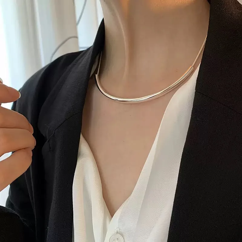 925 Sterling Silver Necklace For Women Adjustable Necklace Tube Shape Choker Necklaces Birthday Gift Chocker