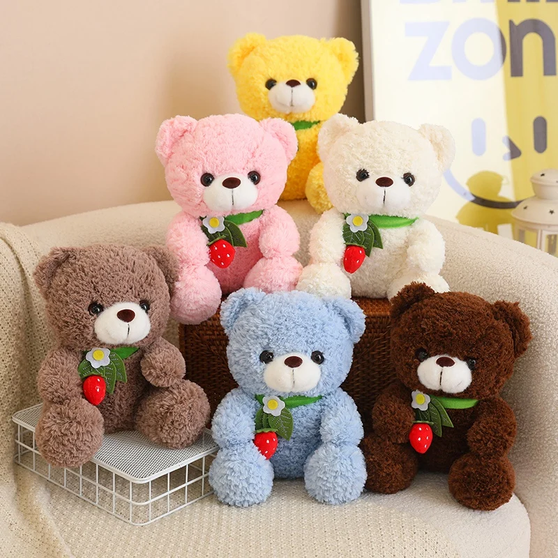 

25cm Kawaii Teddy Bear Hold Strawberry Plush Toys Cartoon Bear Stuffed Dolls Homedecor Pillow Birthday Plush Toys Gift