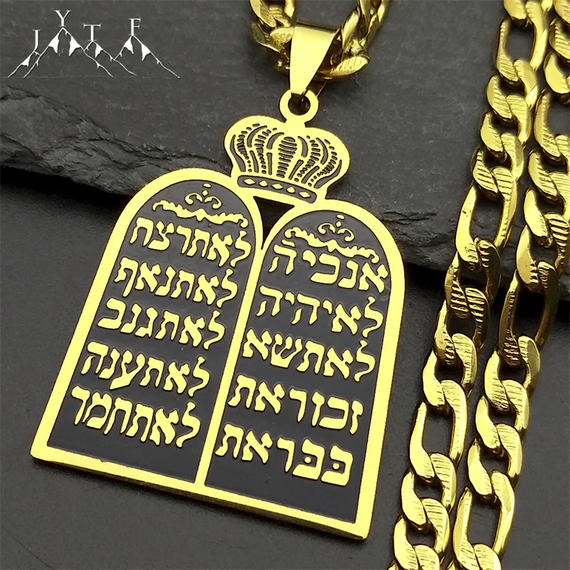 Jewish Torah Scroll Ten Commandments Necklaces Men Women Judaism Stainless Steel Gold Color Hebrew Prayer Shema Israel Jewelry