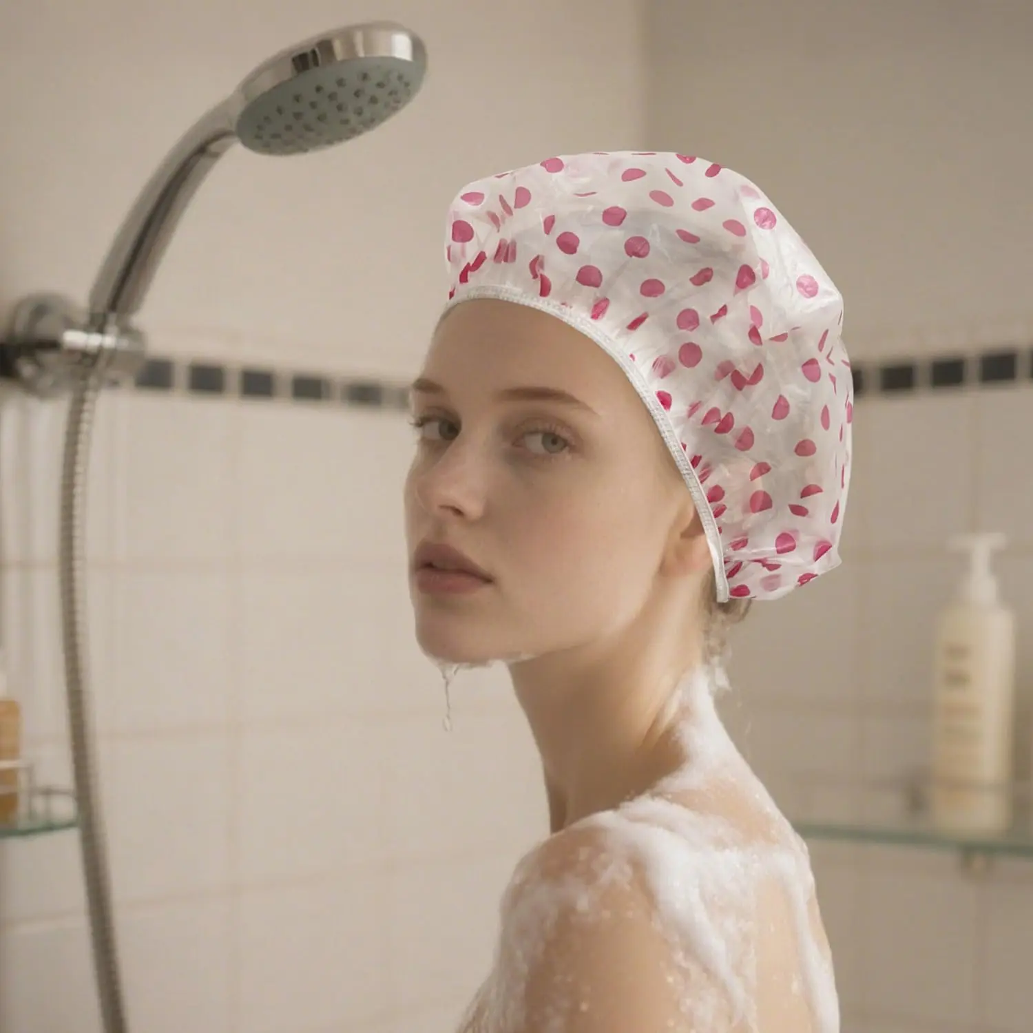 

3 PCS Shower Cap Elastic Waterproof Shower Caps Reusable Bath Caps for Shower for Women Men Kids (Polka dot)