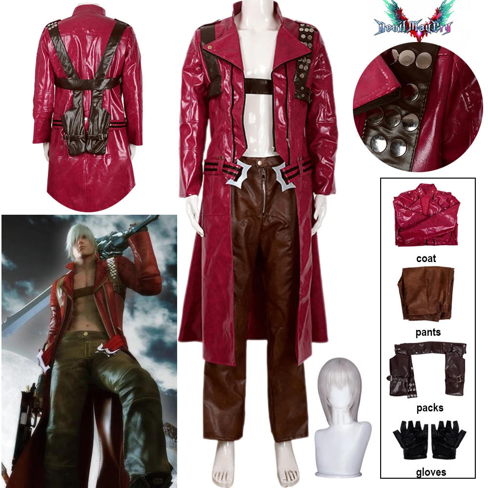 

DMC Dante Cosplay Game Tony Redgrave Costume Wig Dante Cosplay Red Coat Halloween Carnival Party Fantasy Outfit Clothing Men Cos