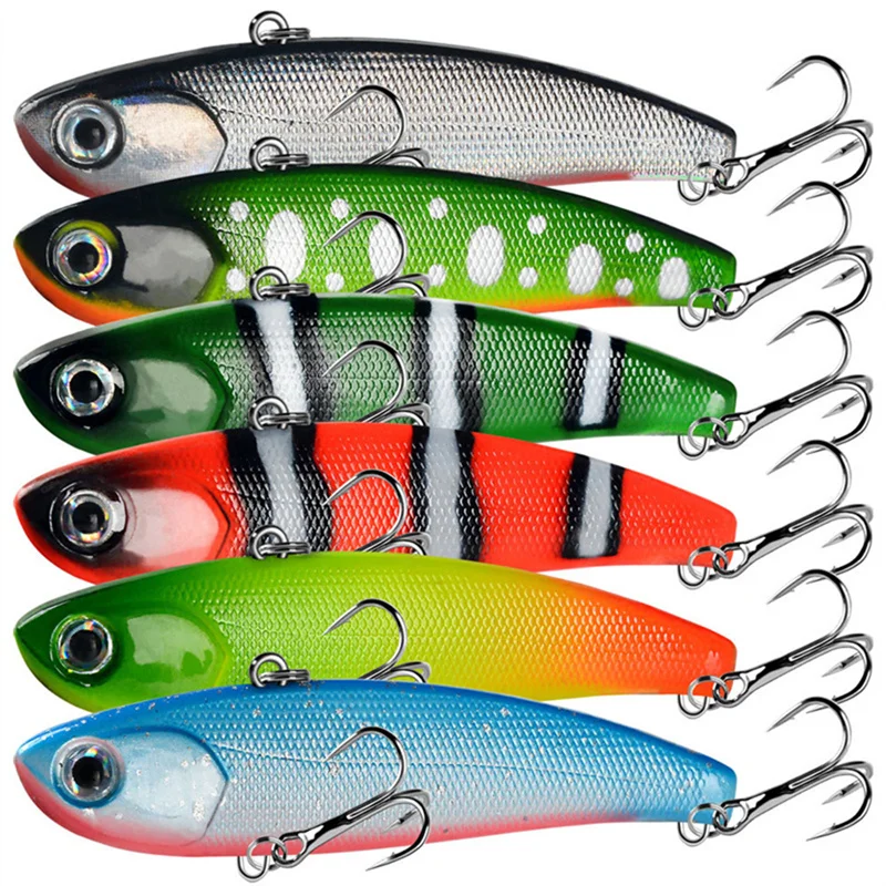 

10Pcs VIB Fishing Lure 6cm/10g Wobbler Winter Ice Solid Artificial Hard Bait Strong Treble Hook Fishing Tackle Accessories Pesca