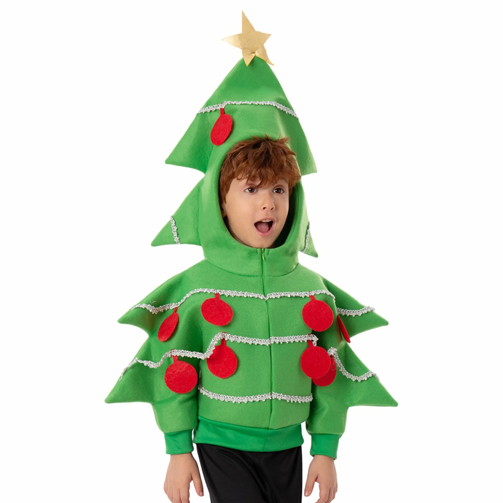 Kids Christmas Tree Costume Funny Tree Cosplay Costume Holiday Party Xmas Outwear Jacket for Festival Cosplay Parties