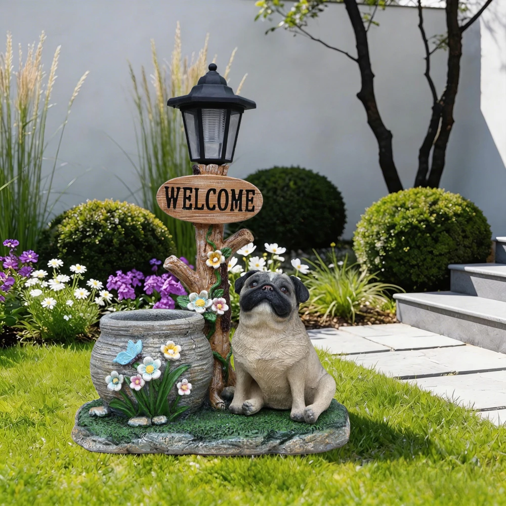 Sitting Pug Dog Planter Statue
