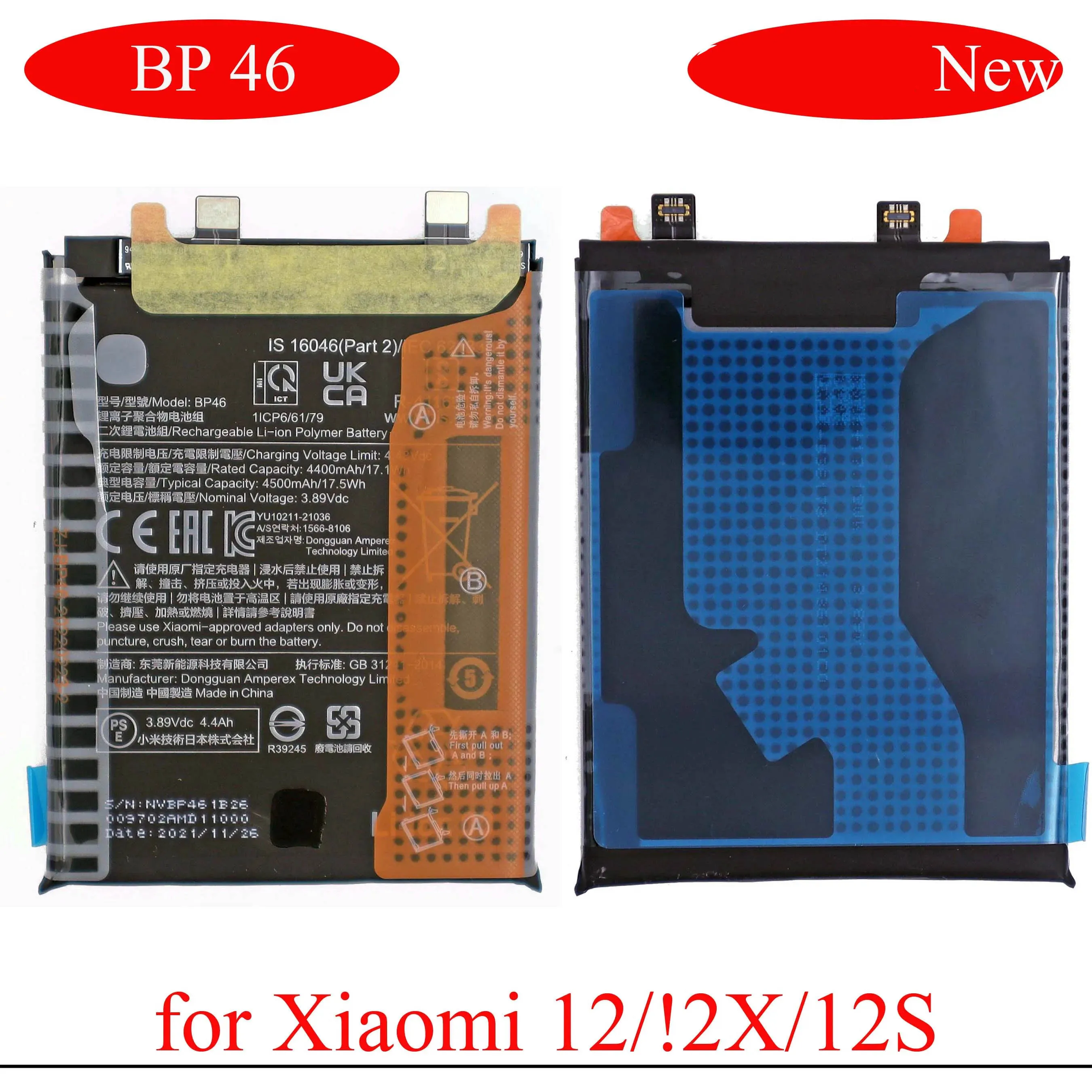 

New BP46 Built-in Battery for Xiaomi 12/12X/12S with Battery Glue Support Fast Charge mi12 BP 46 Replacement Bateria