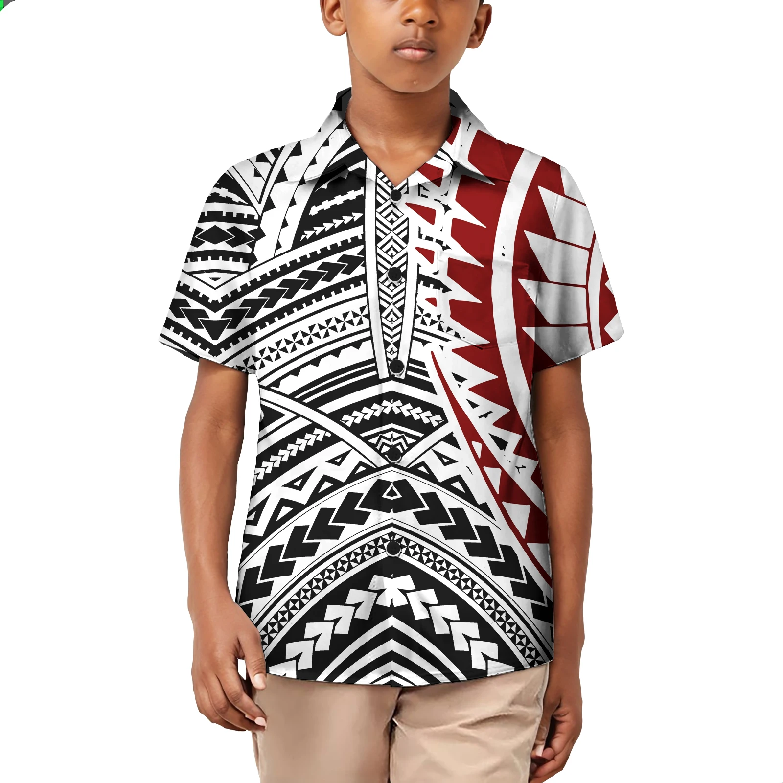 Samoa Tattoo Kid's Buttons Shirt Casual Tribal Polynesian Short Sleeve Birthday Party Boy Aloha Shirts Custom Children's Clothes