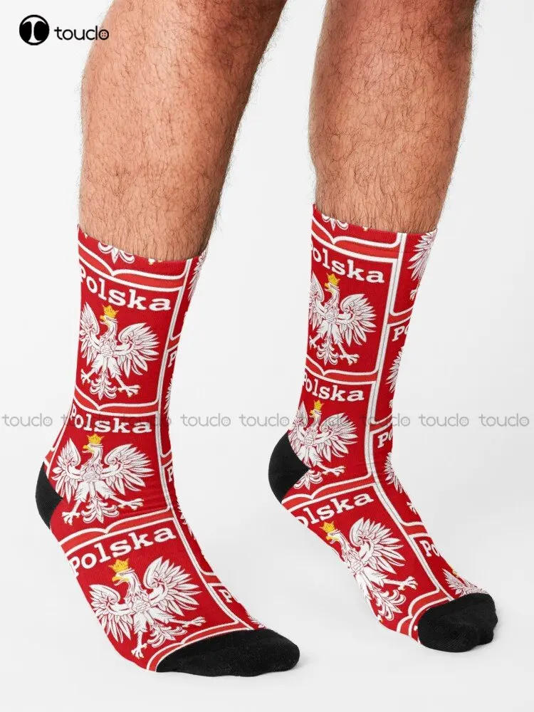 Polska Eagle // Retro Polish Poland Pride Socks Yellow Socks 360° Digital Print Christmas Gift Street Skateboard Socks Colorful